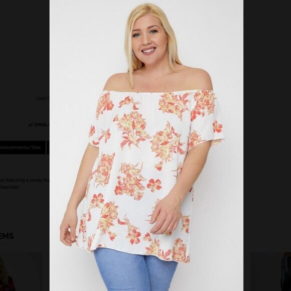 Poliana Plus Floral print off the shoulder top Size 1X - Picture 1 of 2